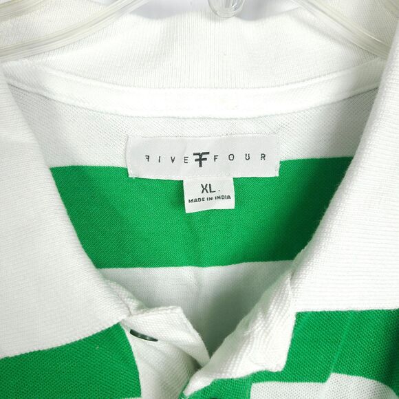 NWOT Five Four Club Mens XL Green White Striped Short Sleeve Polo Shirt - Picture 2 of 7